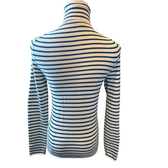 2/$30 ZARA Medium Striped Teal/Ivory Turtleneck Long Sleeve Sweater - Picture 3 of 12